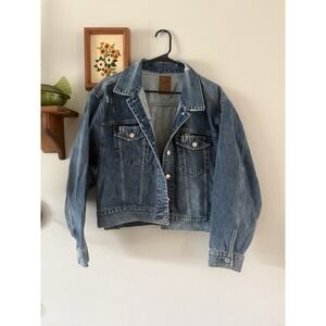Gap Distressed Oversized Cropped Denim Jacket Womens Size L Jean Jacket